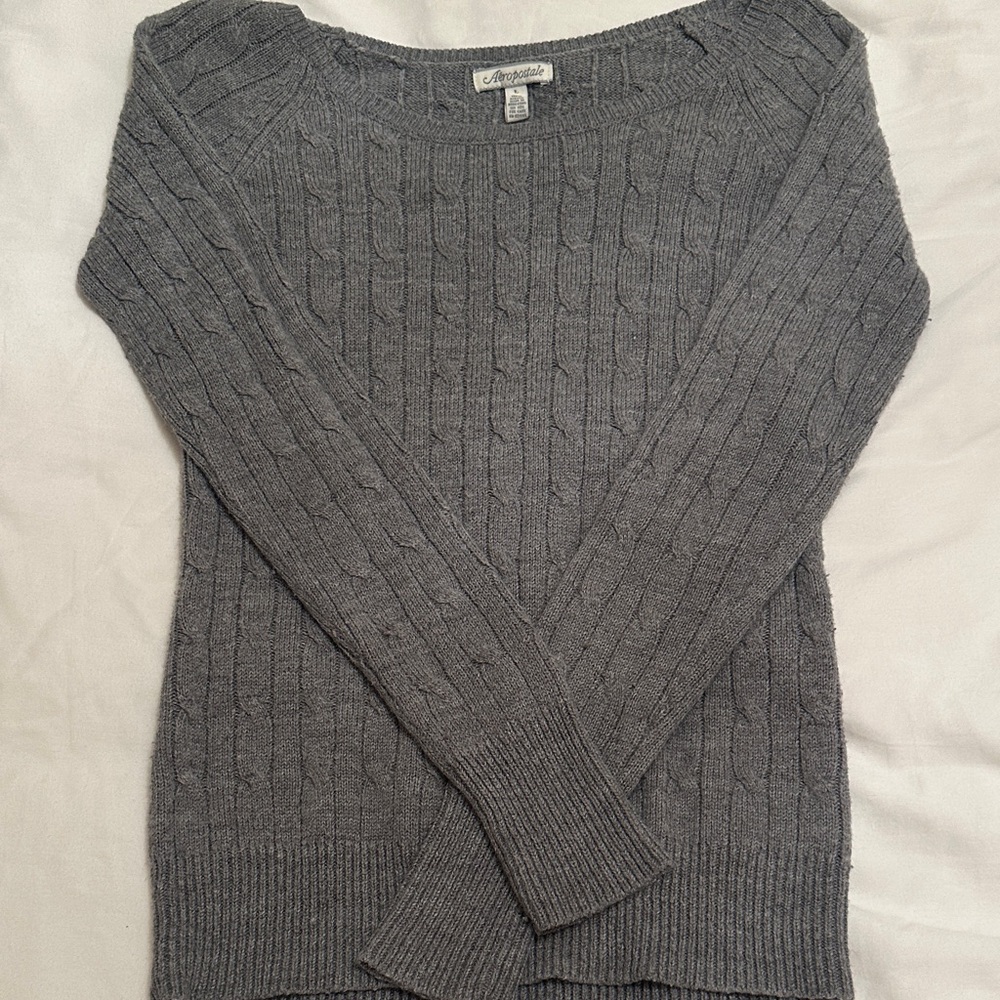 Aeropostale Heather Gray Cable Crewneck Sweater